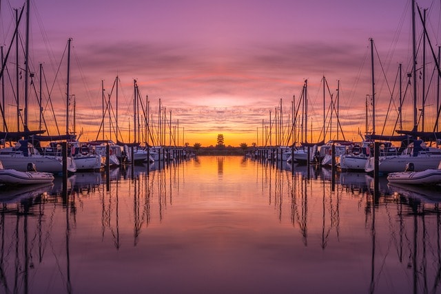 marina, sunset